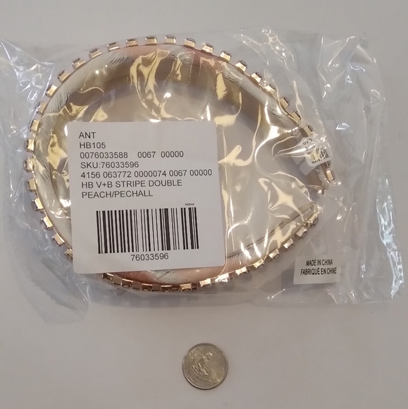 ♥️NWT Anthropologie Violet & Brooks Striped Peach/White Linen Crystal Headband - Picture 5 of 10